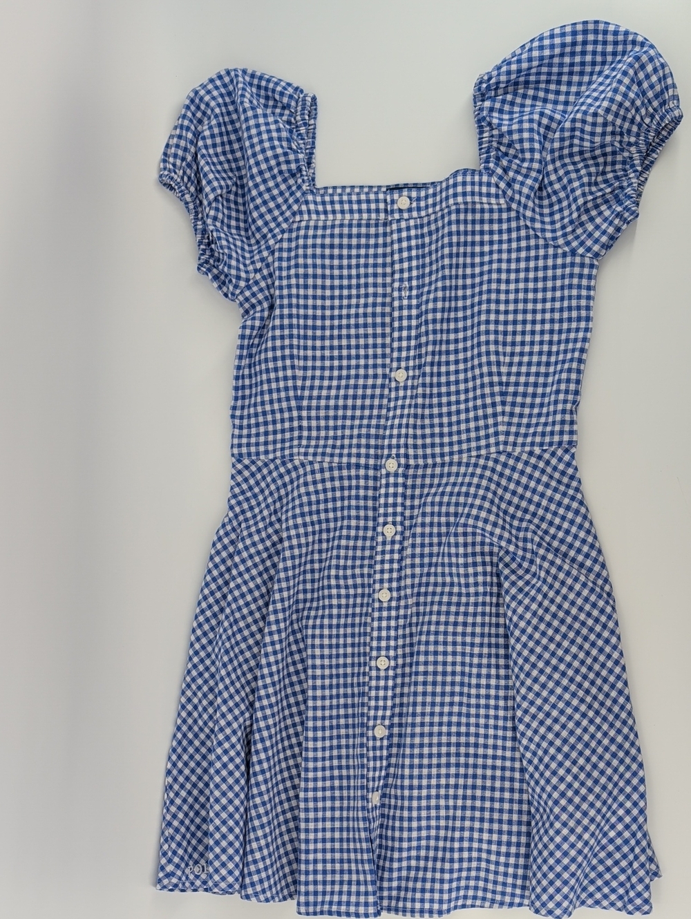 Polo by Ralph Lauren Blue Gingham Puff-Sleeve Dress